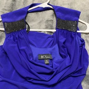 Sexy royal blue mini dress with black rhinestones